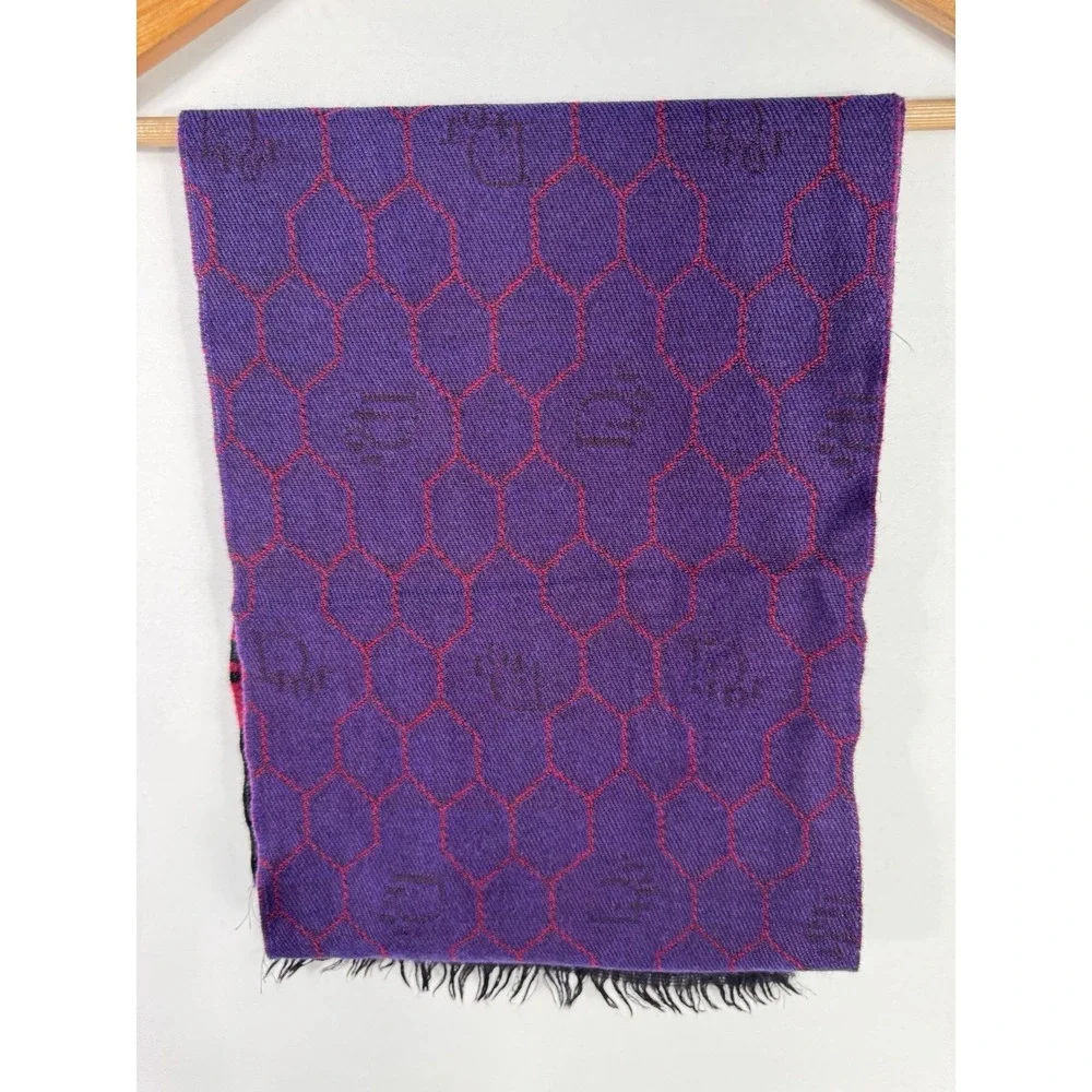 Christian Dior Monsieur Men's One Size Black Burgundy 100% Wool Vintage Scarf